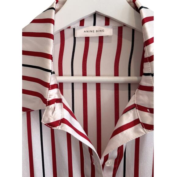 Anine Bing Mia Striped Silk Button Up Shirt Small - Picture 4 of 11